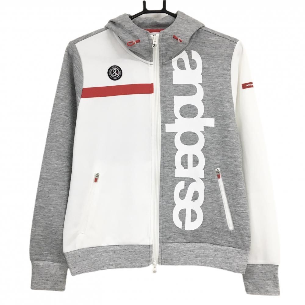 超美品】アンパスィ ジップパーカー 白×グレー ビッグロゴプリント