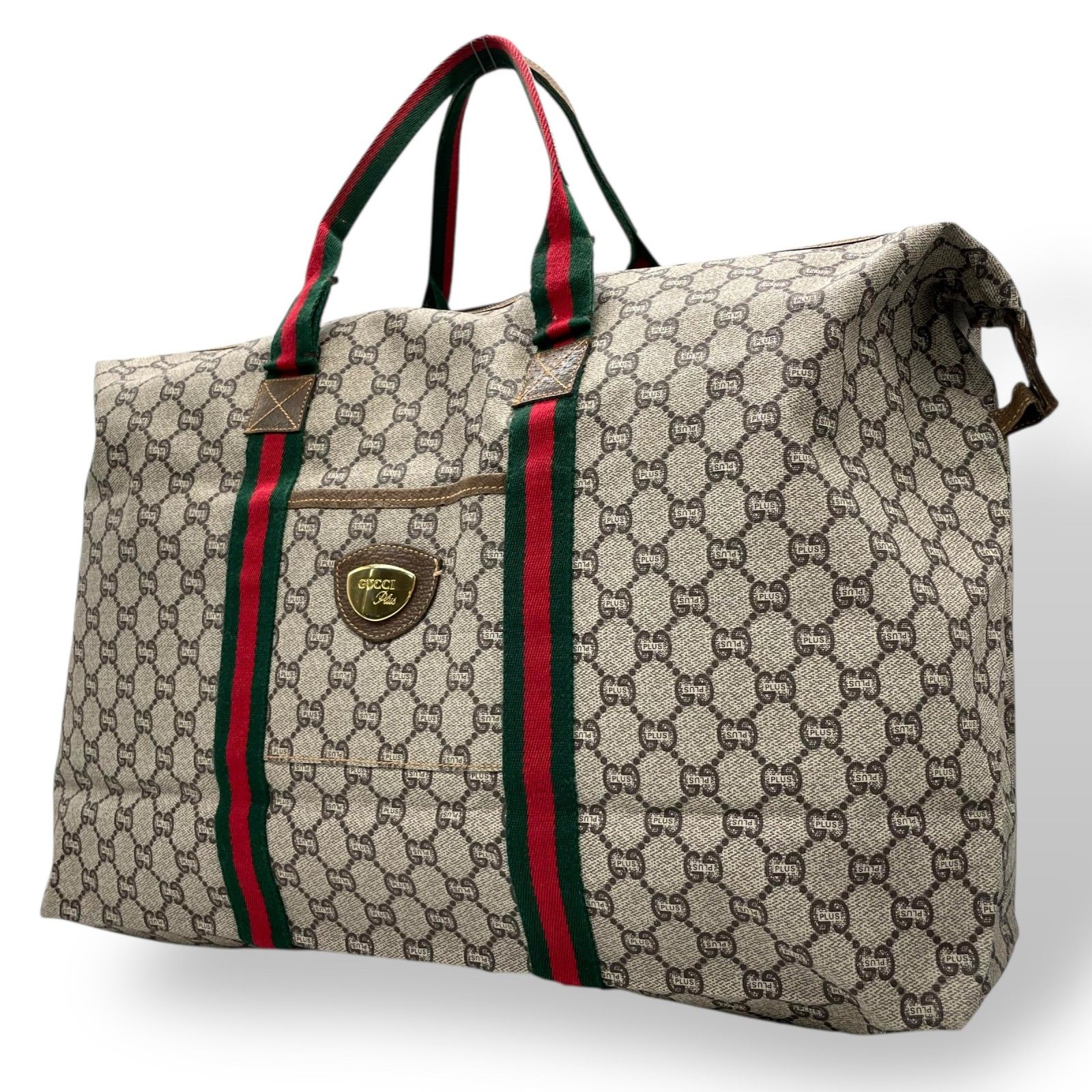 GUCCI グッチ GGプラス ボストンバッグ ヴィンテージ PVC グレー