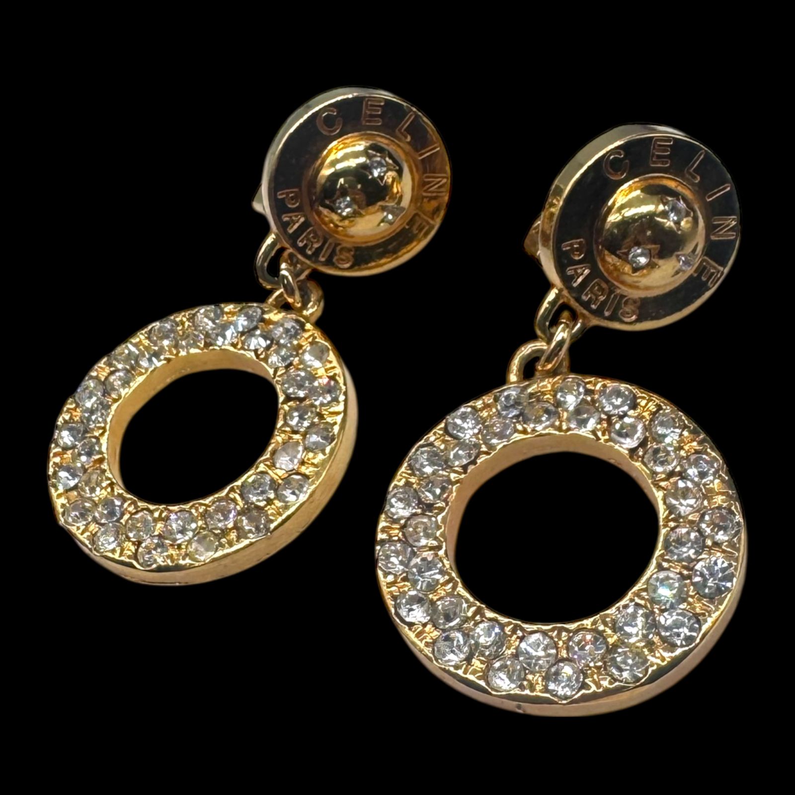 希少 CELINE セリーヌ スターボール サークル ラインストーン ゴールド