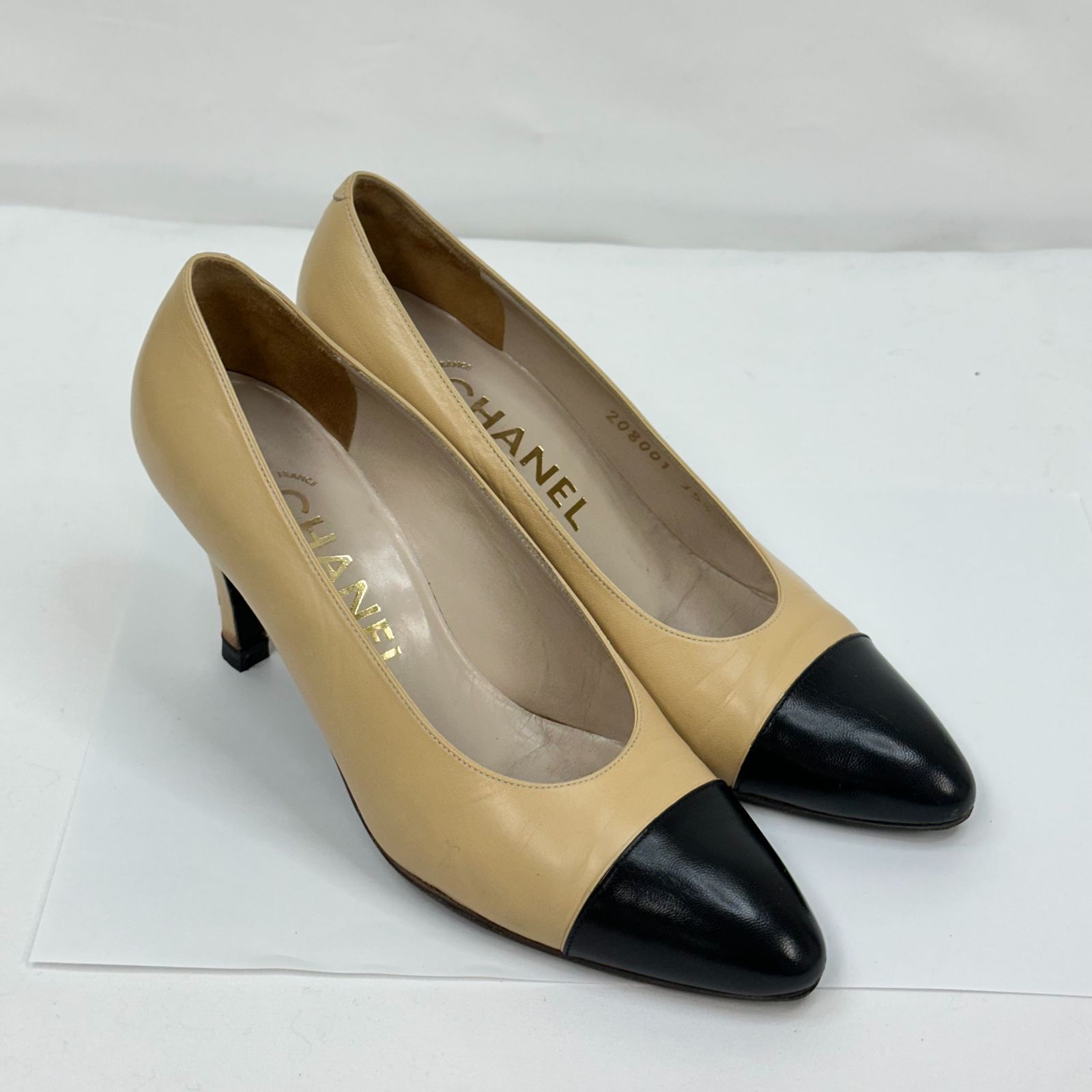 CHANEL シャネル パンプス ベージュ ブラック レザー サイズ22.5（35.5