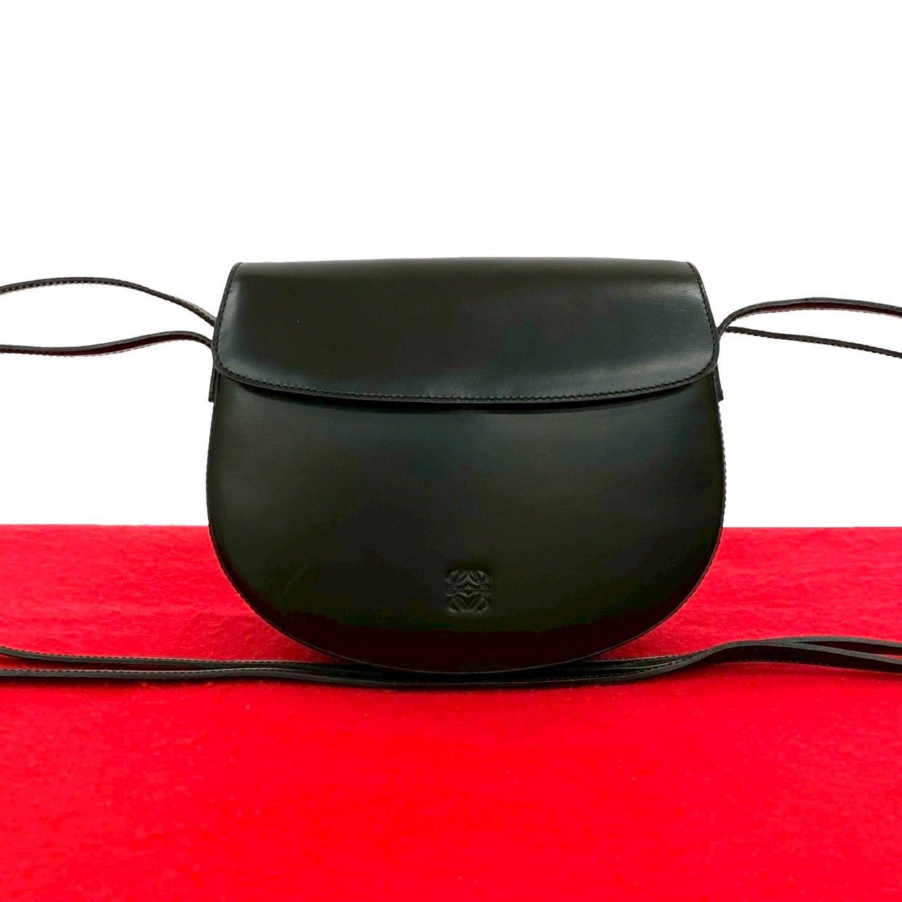 極 美品 LOEWE ロエベ アナグラム ロゴ 刻印 カーフ レザー 本革 ミニ