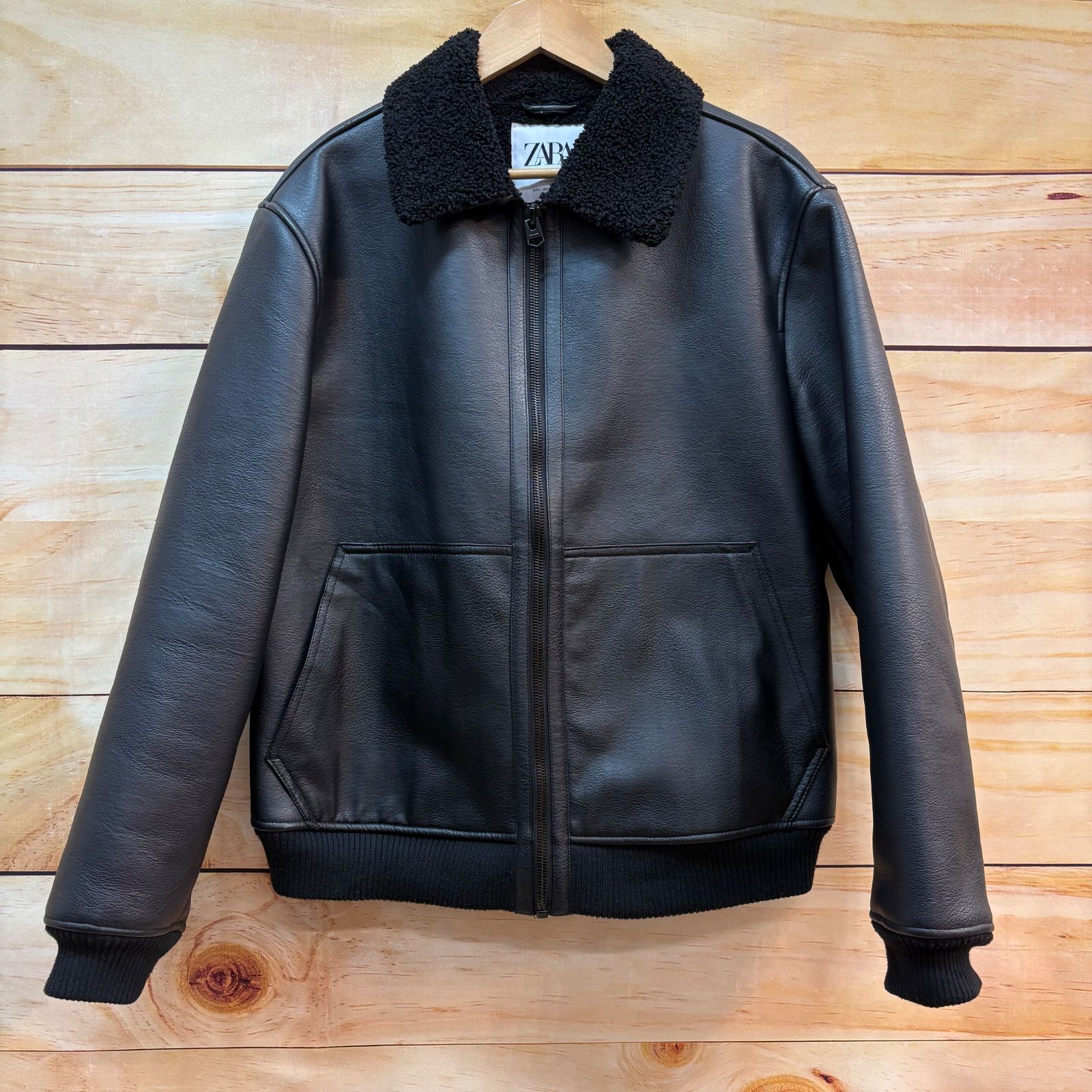 ZARA ザラ フェイクレザー ボアジャケット ブラック - メルカリ
