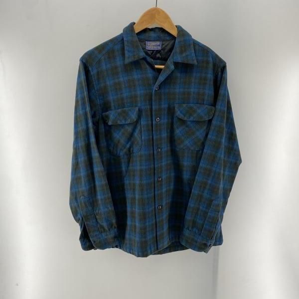 中古】PENDLETON 60s ウール チェックボートシャツ ブルー M ※右袖
