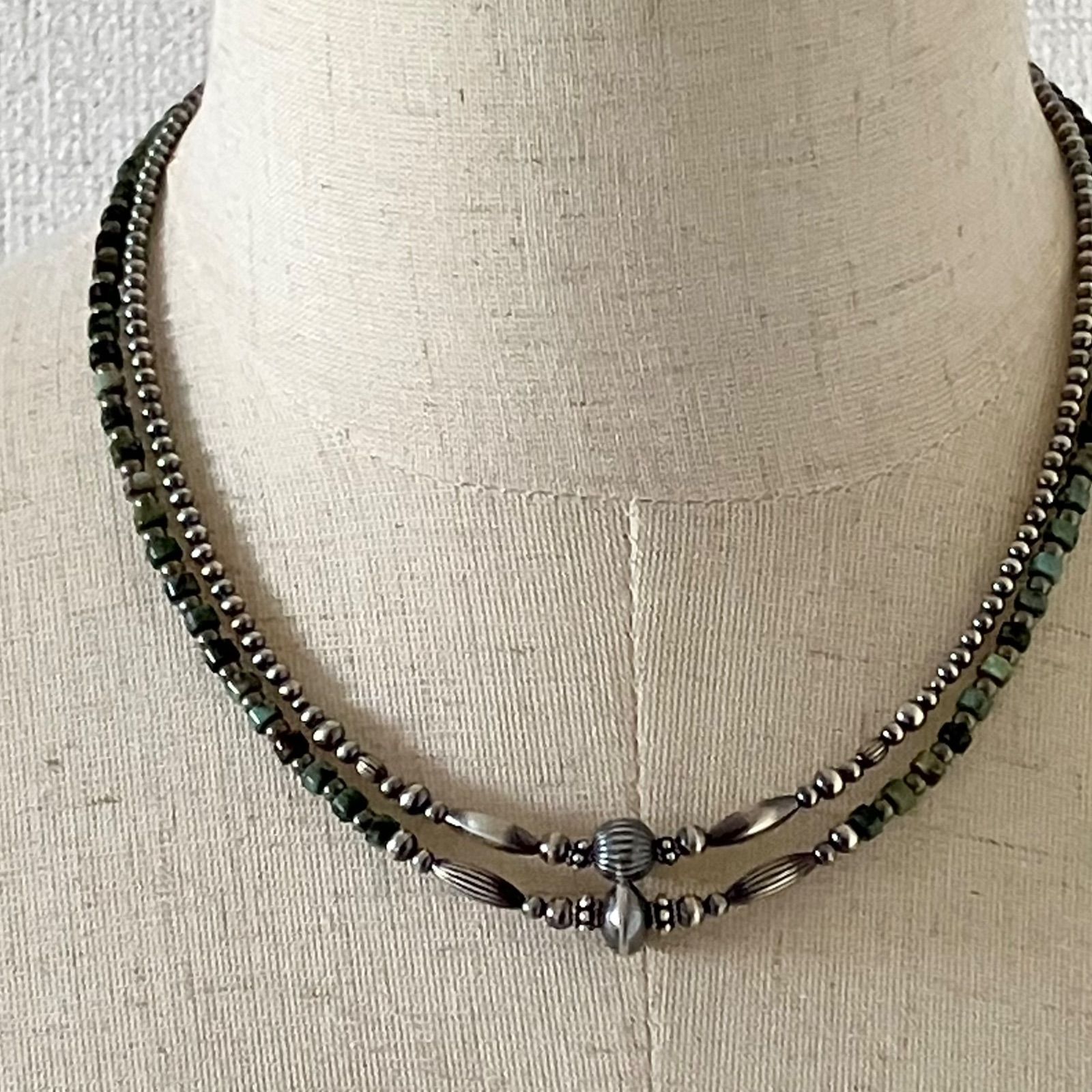 silver925ナバホパール×アフリカンターコイズ×パイライトのネックレス