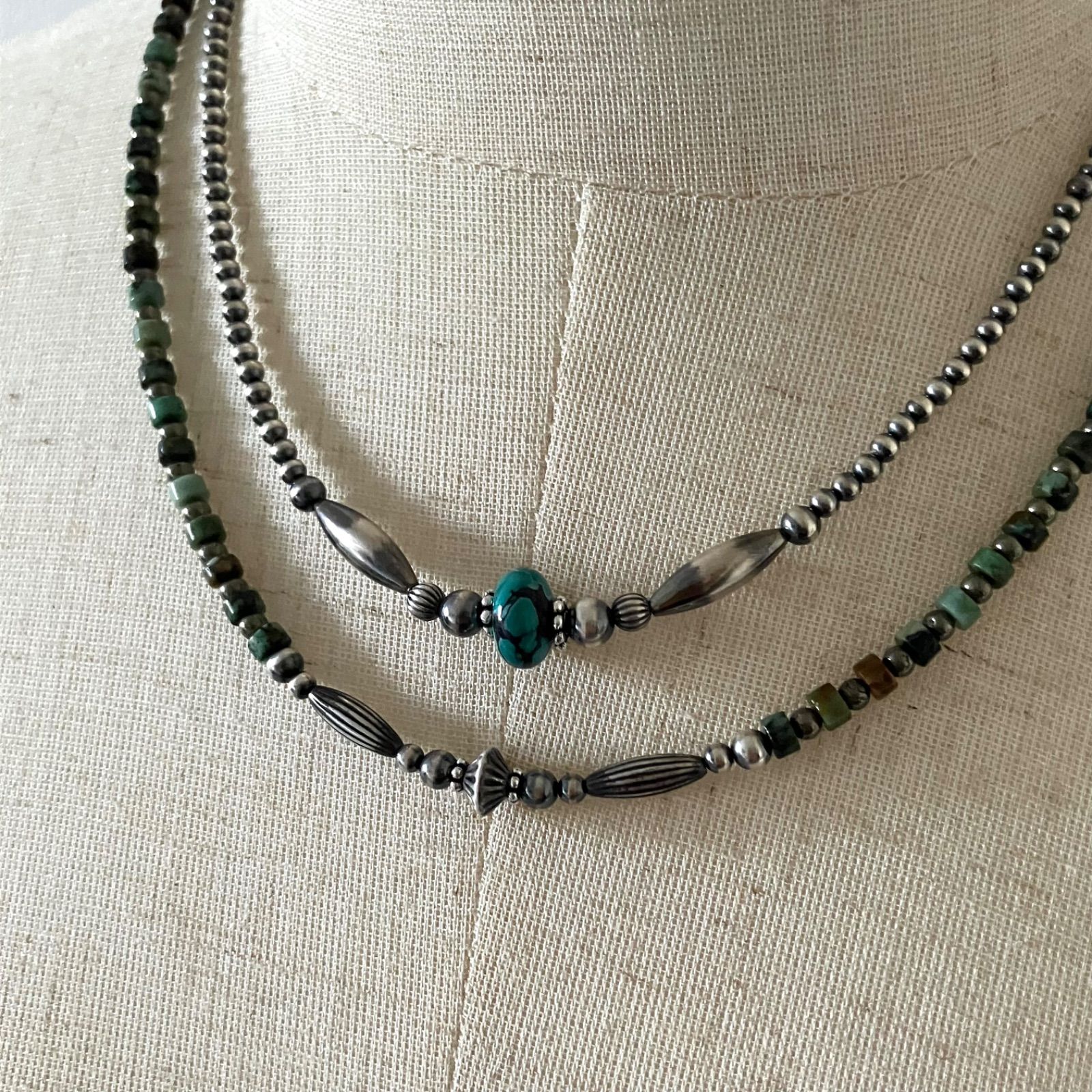 silver925ナバホパール×アフリカンターコイズ×パイライトのネックレス