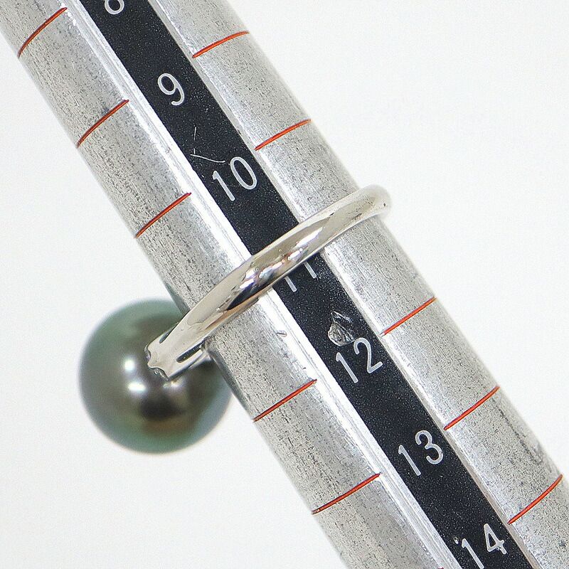 Jewelry Pt900 パールリング グリーン系真珠×両脇ダイヤ 12.0mm珠×D