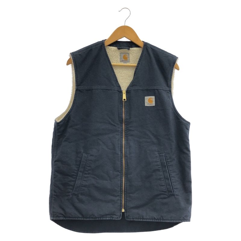 中古】Carhartt ダックベスト サイズL ネイビー 裏ボア カーハート[91