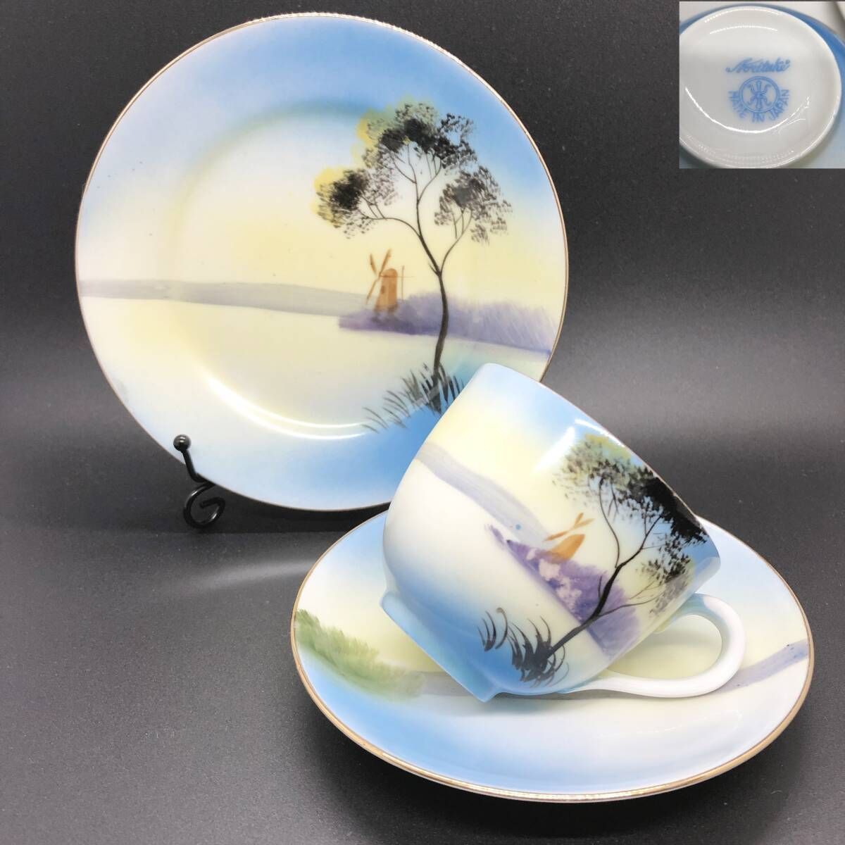 オールドノリタケ 金彩 風車湖畔風景図 キャビネットトリオ マルキ印