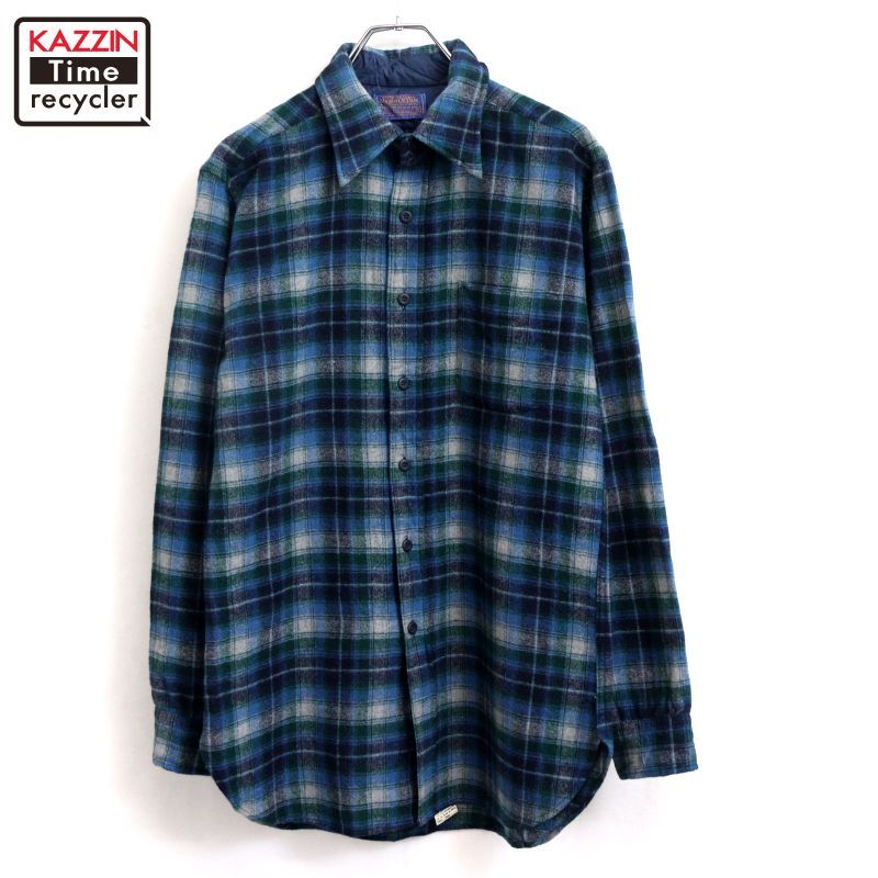 70s USA製 vintage PENDLETON オンブレチェック柄 ウール 長袖シャツ