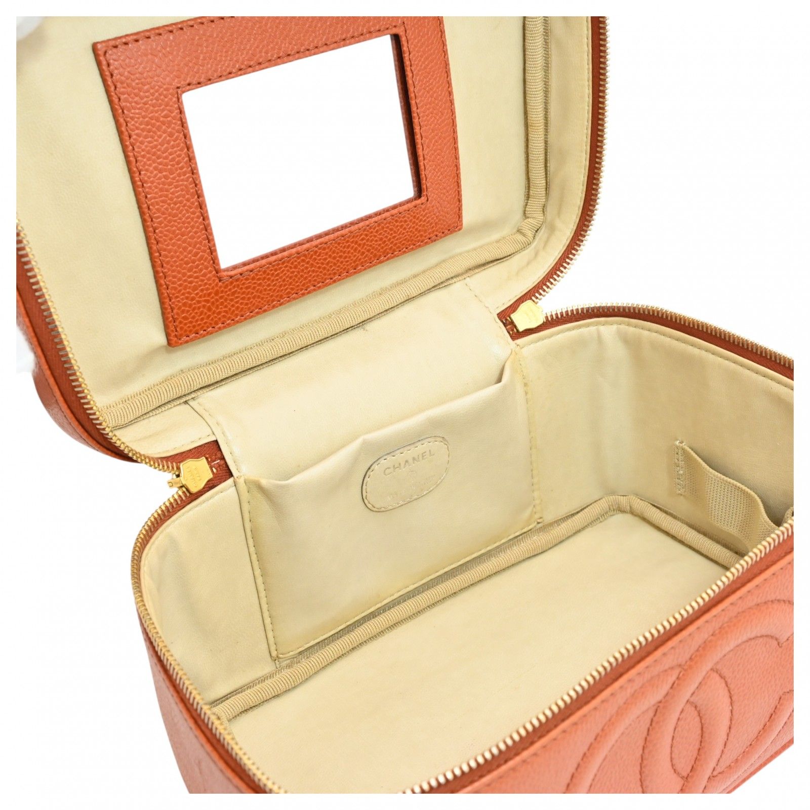 シャネル ココマーク キャビアスキン バニティバッグ オレンジ Bランク