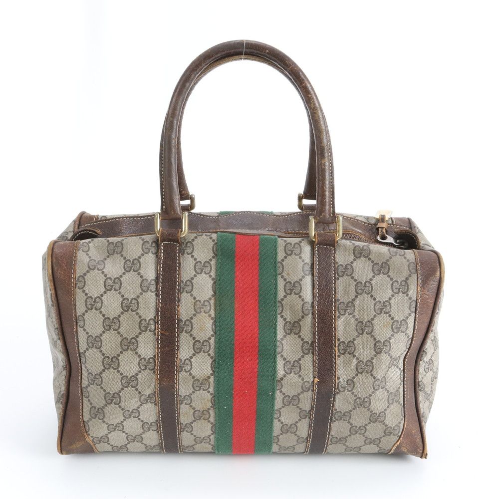 グッチ GGスプリーム シェリー ライン ミニ ボストン レザー