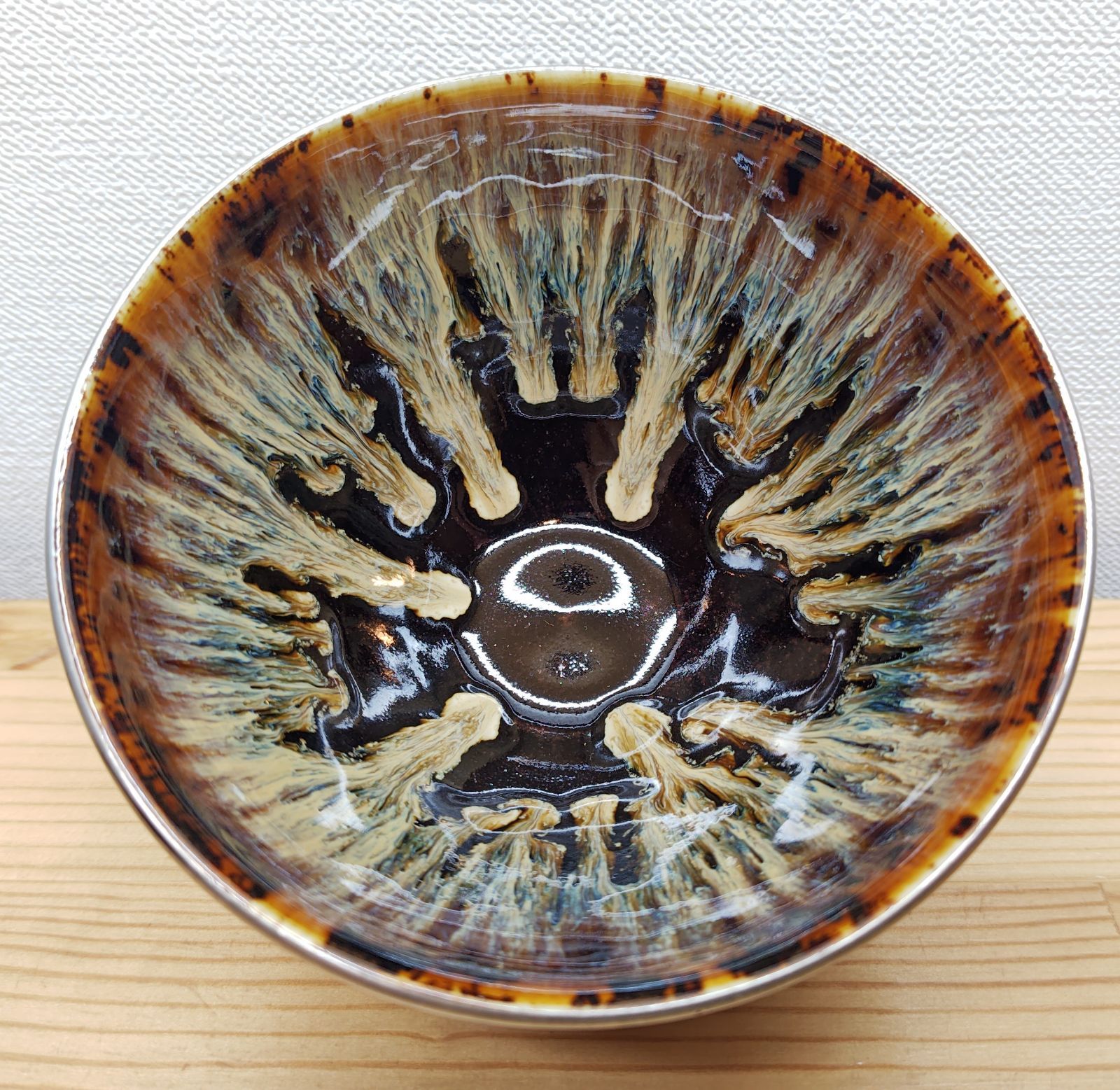 逢絢亭・新品】茶道具 天目茶碗 京焼 建戔茶碗 口は銀塗 洛東定一 桶谷