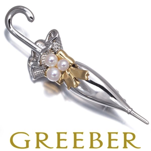 ミキモト ブローチ ベビーパール 真珠 3.4-4.0mm 傘 シルバー/K18YG