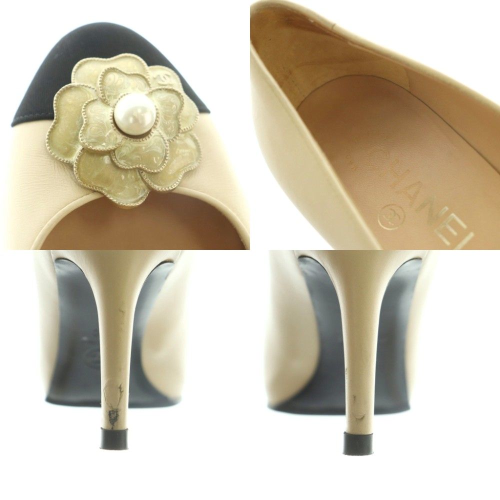 シャネル CHANEL カメリアパンプス ピンヒール バイカラー 38C 25.0cm