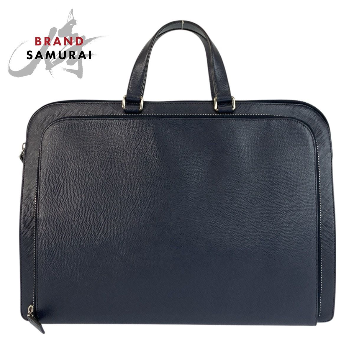 美品 PRADA プラダ サフィアーノ ネイビー シルバー金具 レザー