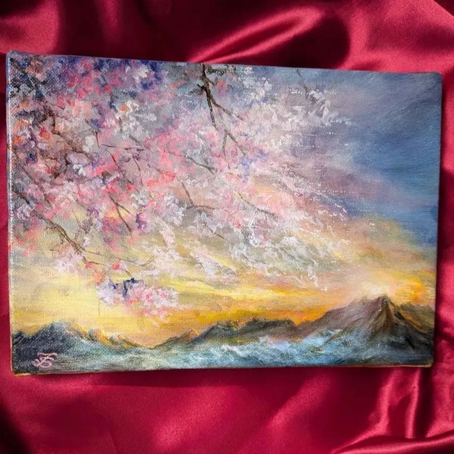 風景画 油絵 桜風景画【1点物】 画家本人出品 ファインアート 一点もの