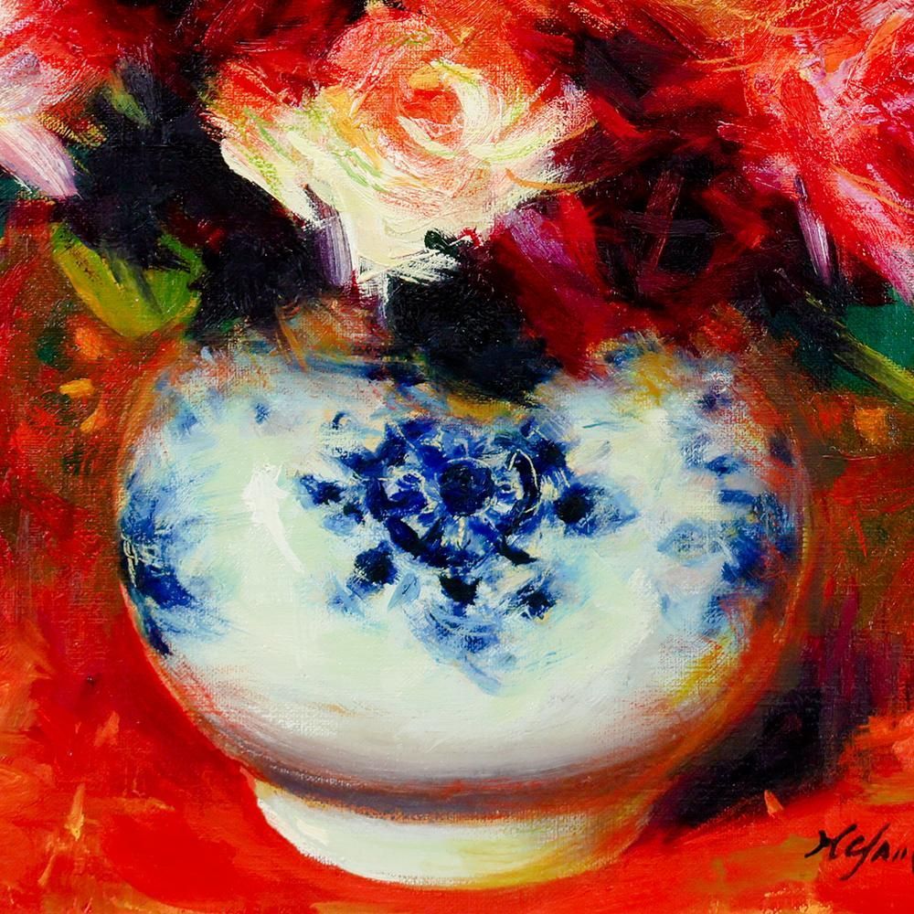 真作】【WISH】山本彪一「バラ」油彩 6号 ◇力強く華やぐ、真骨頂の