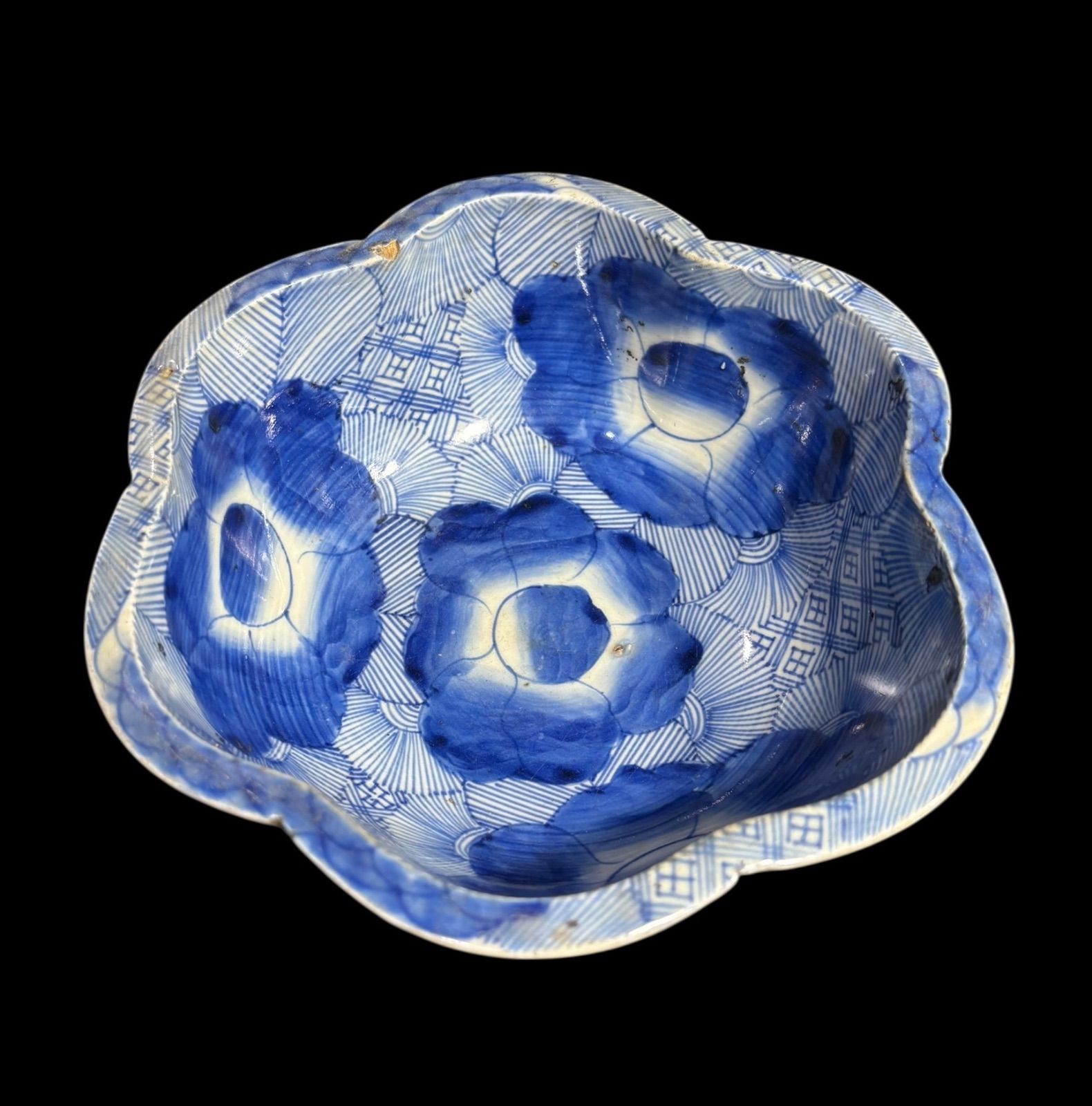 ベロ藍 染付 花重ね図 花形鉢 深鉢 鉢 取り皿 飾り皿 和食器 明治 陶器