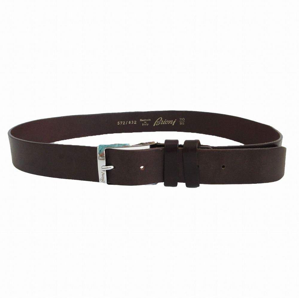 Brioni ブリオーニ レザーベルト シルバーバックル ブラウン