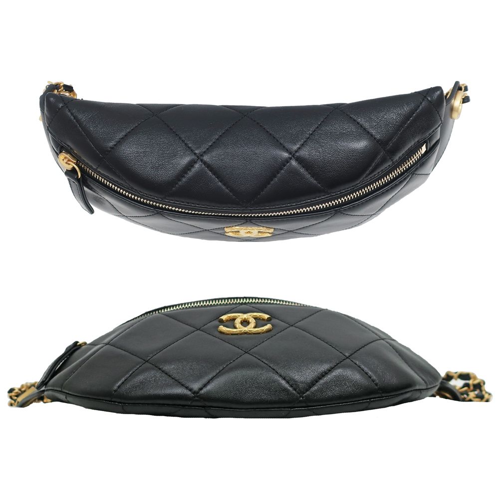 名東】【CHANEL】シャネル ウエストバッグ ラムスキン ブラック 黒