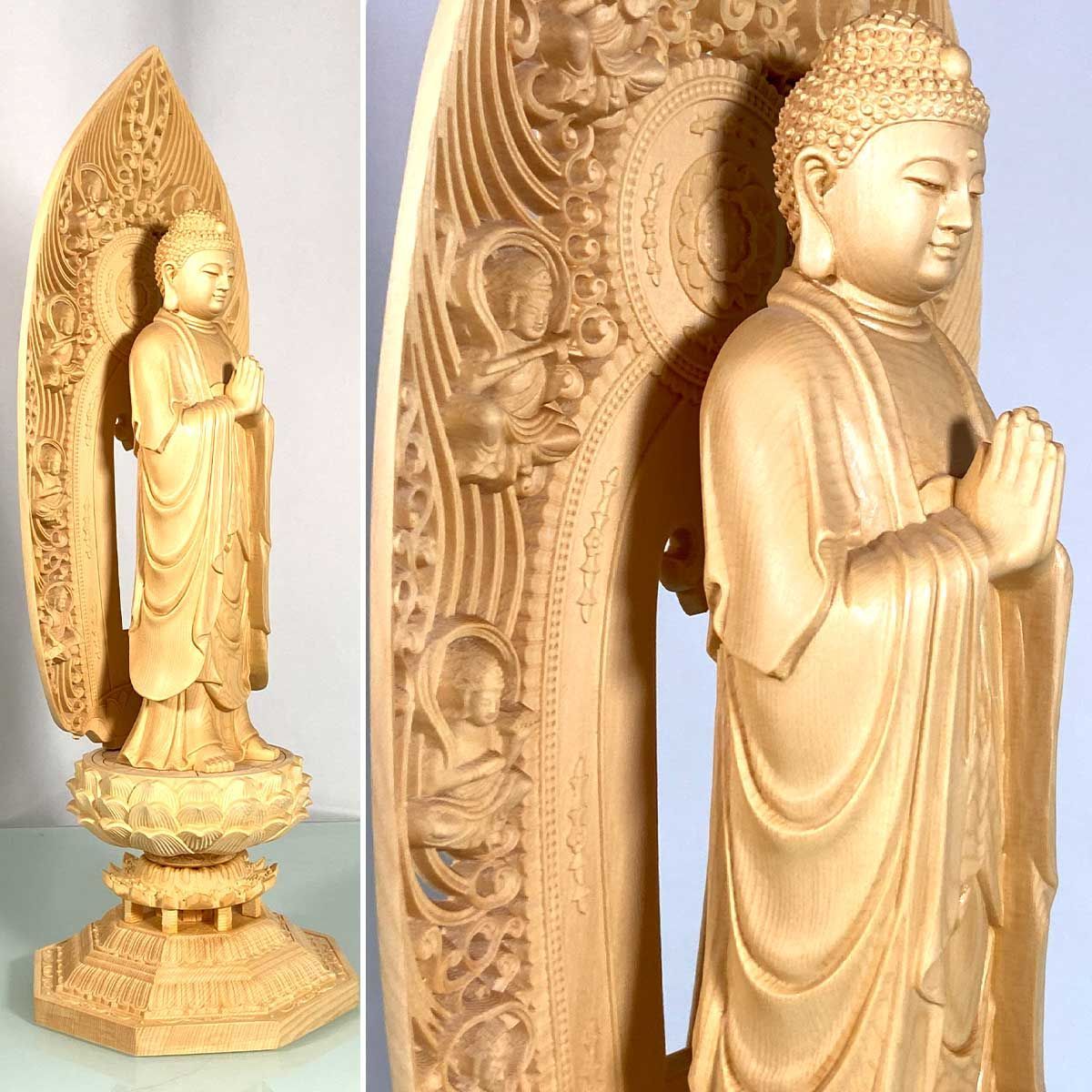 阿弥陀如来 43cm 阿弥陀仏 仏像 浄土宗 時宗 本尊 舟形 飛天 光背 あみ