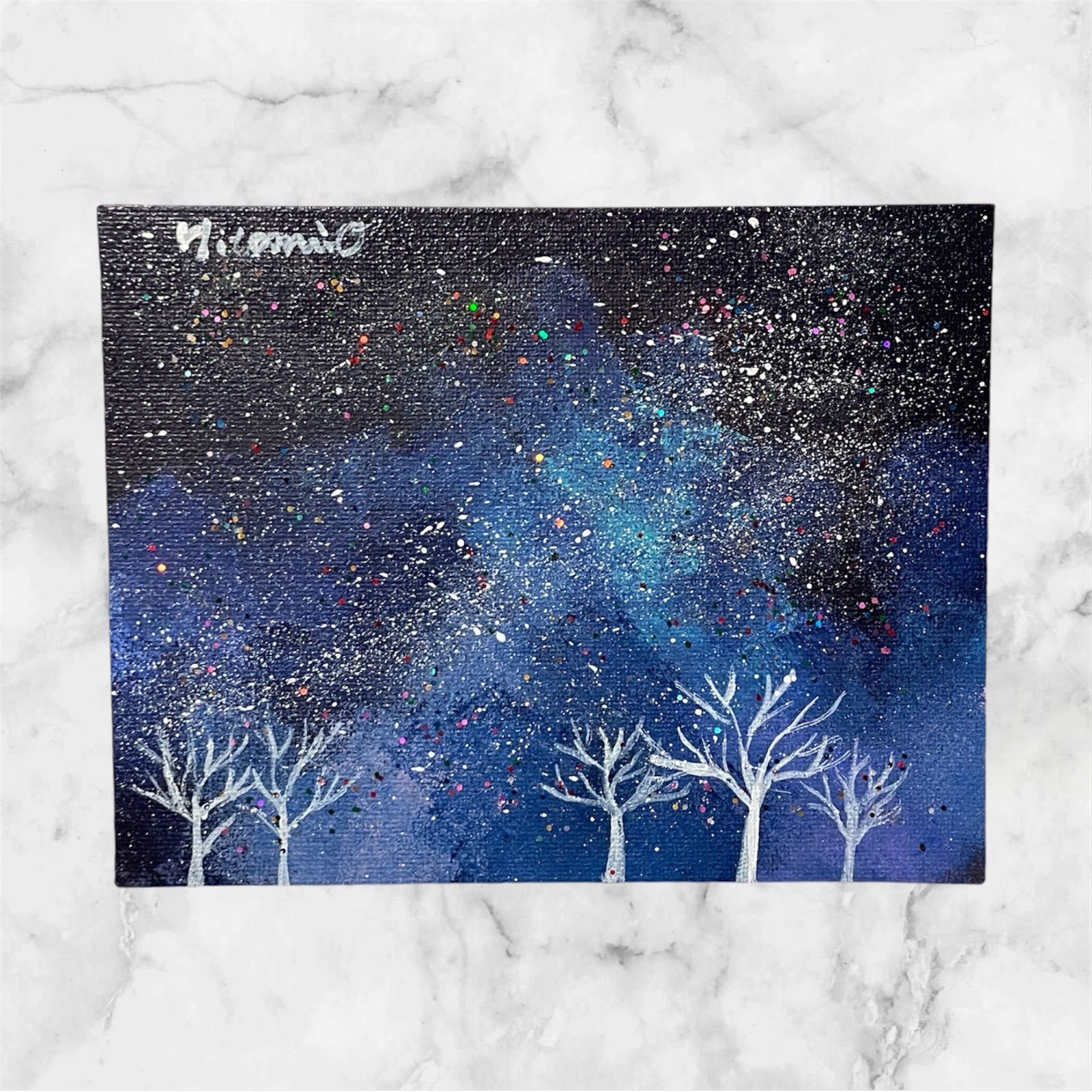 空の抽象画風景画 キャンバスアート 絵画原画 抽象的でカラフルな青い