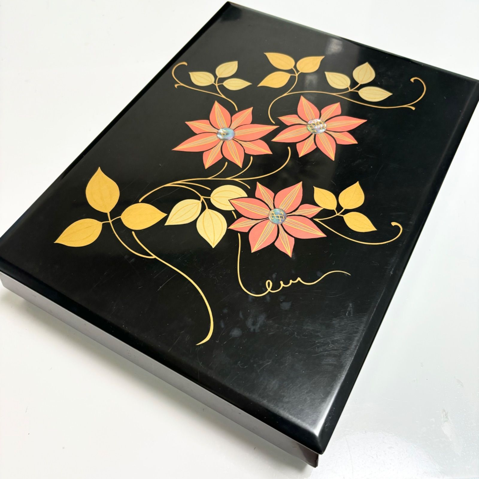 送料無料】文箱/会津塗り/和風/会津漆器/花柄/文庫箱/書道/漆塗/うるし