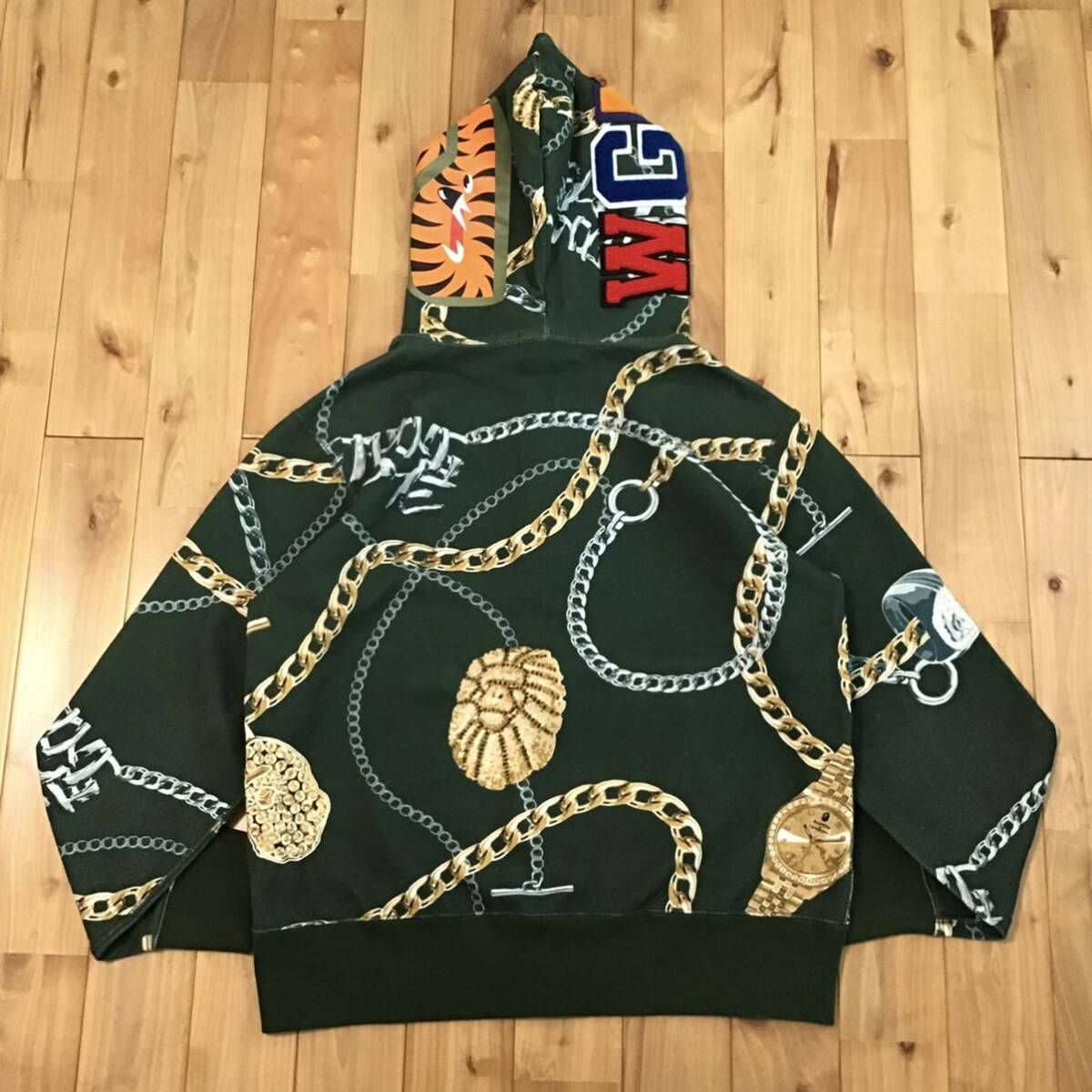 BAPE JEWELS SHARK FULL ZIP HOODIE Mサイズ green a bathing ape