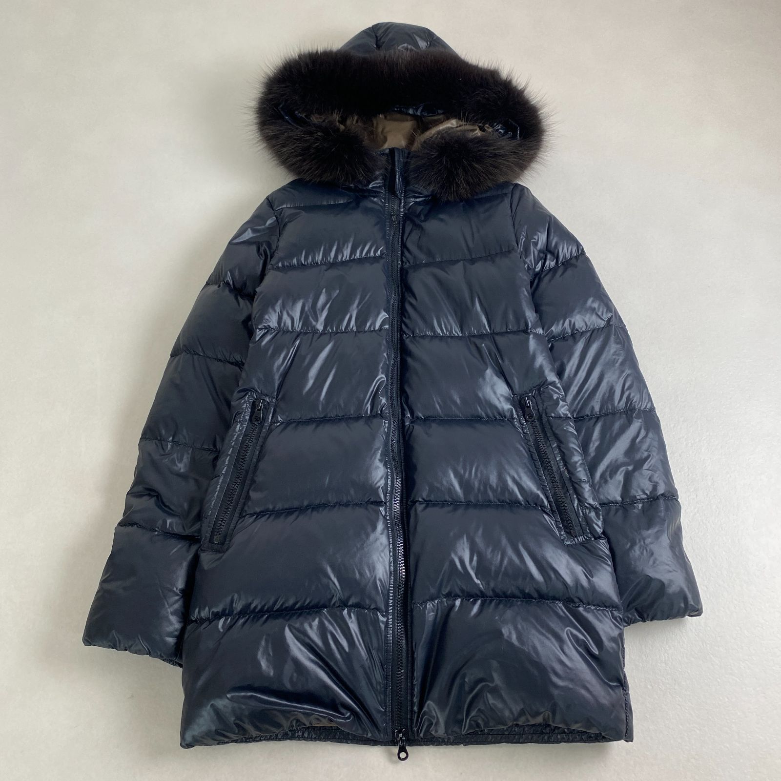 デュベティカ ダウンコート フォックスファー 2way ダークグレー 38