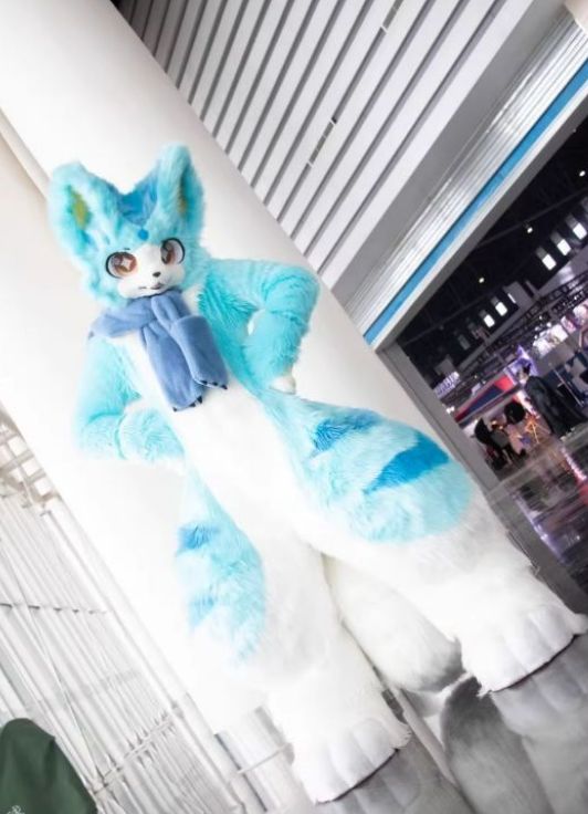 マスク 着ぐるみ ケモノ体 フルスーツ セット ミントブルー 全身 尻尾