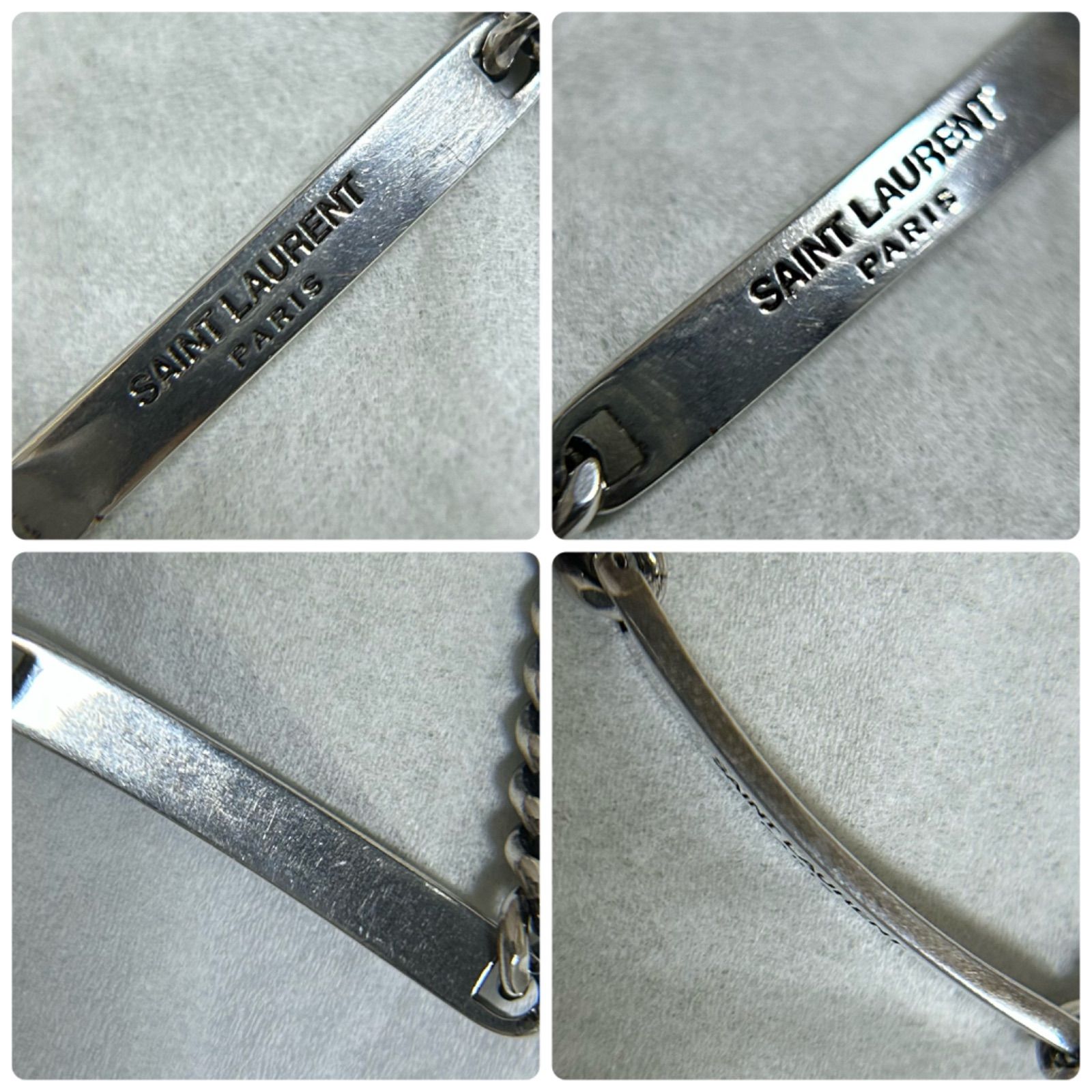 サンローラン グルメット Gourmette ダブル チェーン ID ロゴ カフ