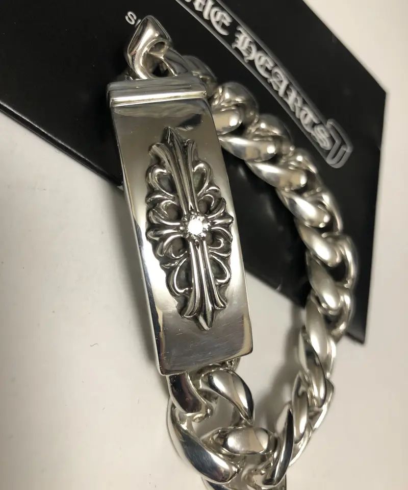 クロムハーツオールド97刻印フローラルクロスダイヤ入りIDブレスレット