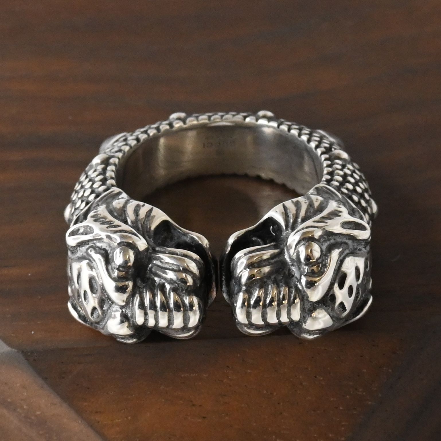 研磨済】美品 GUCCI ダブル タイガーヘッド リング グッチ 指輪 ツイン