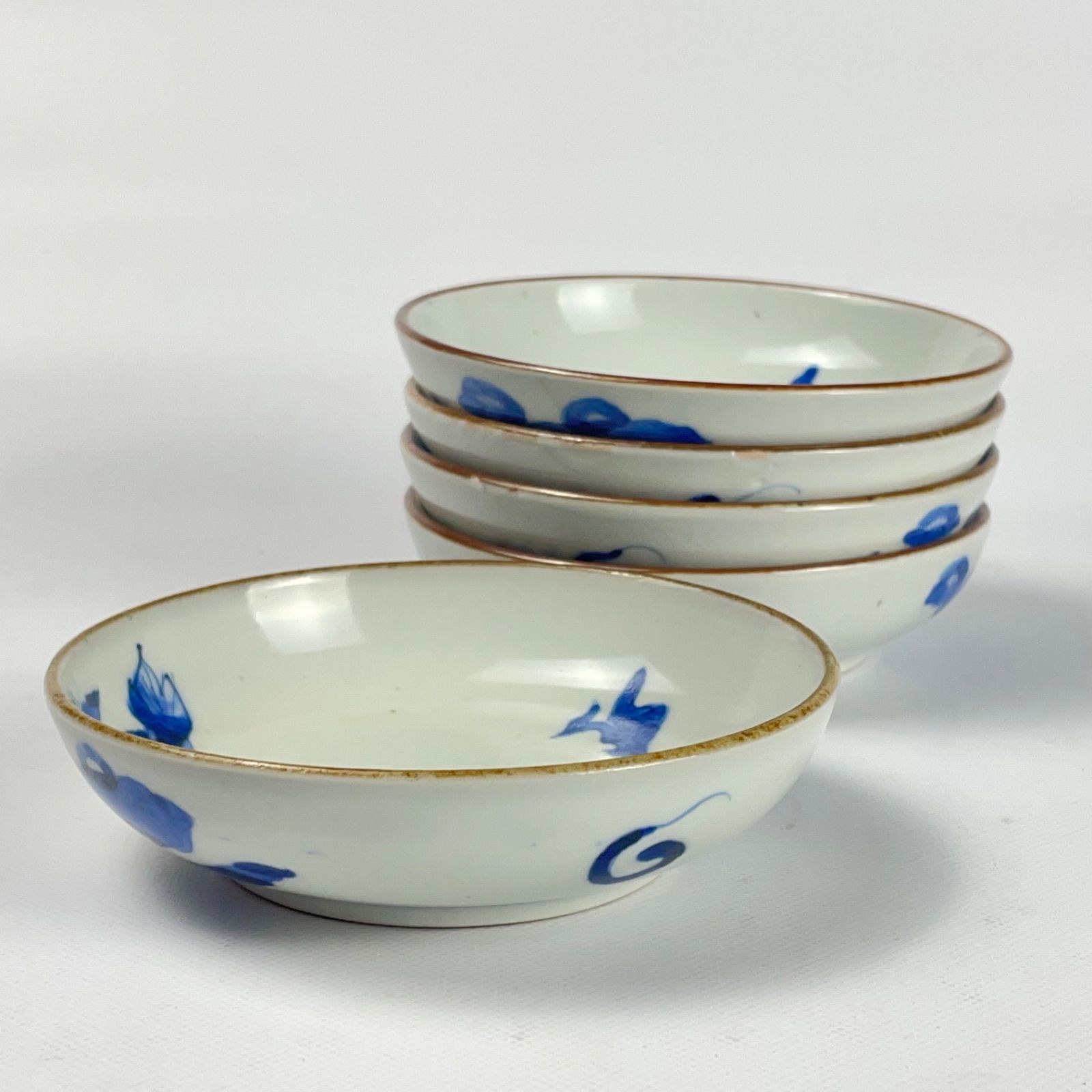 608 染付 花 鳥 古伊万里 伊万里焼 骨董 アンティーク 小皿 5枚セット