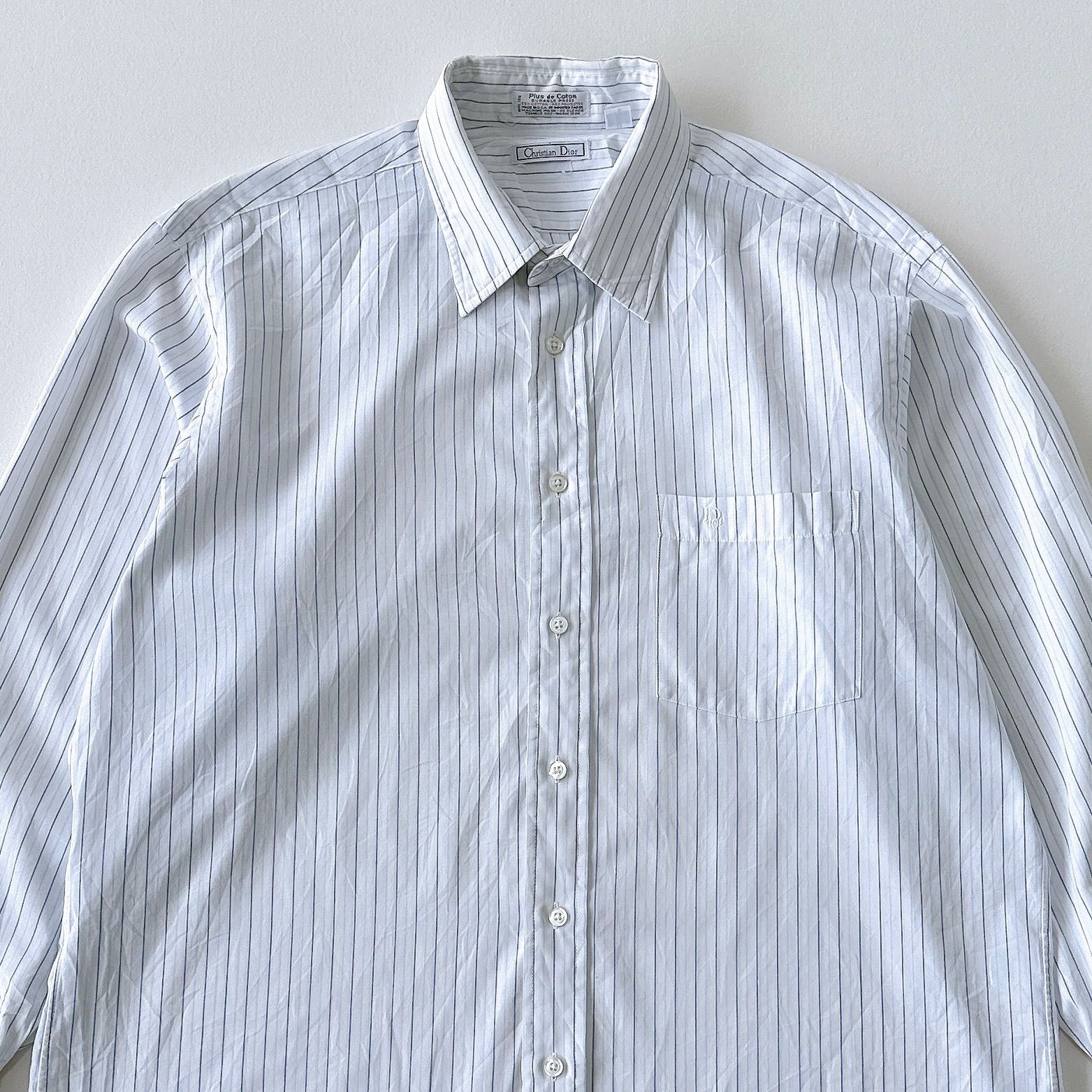 90s クリスチャンディオール ストライプ ドレスシャツ USA製 刺繍ロゴ