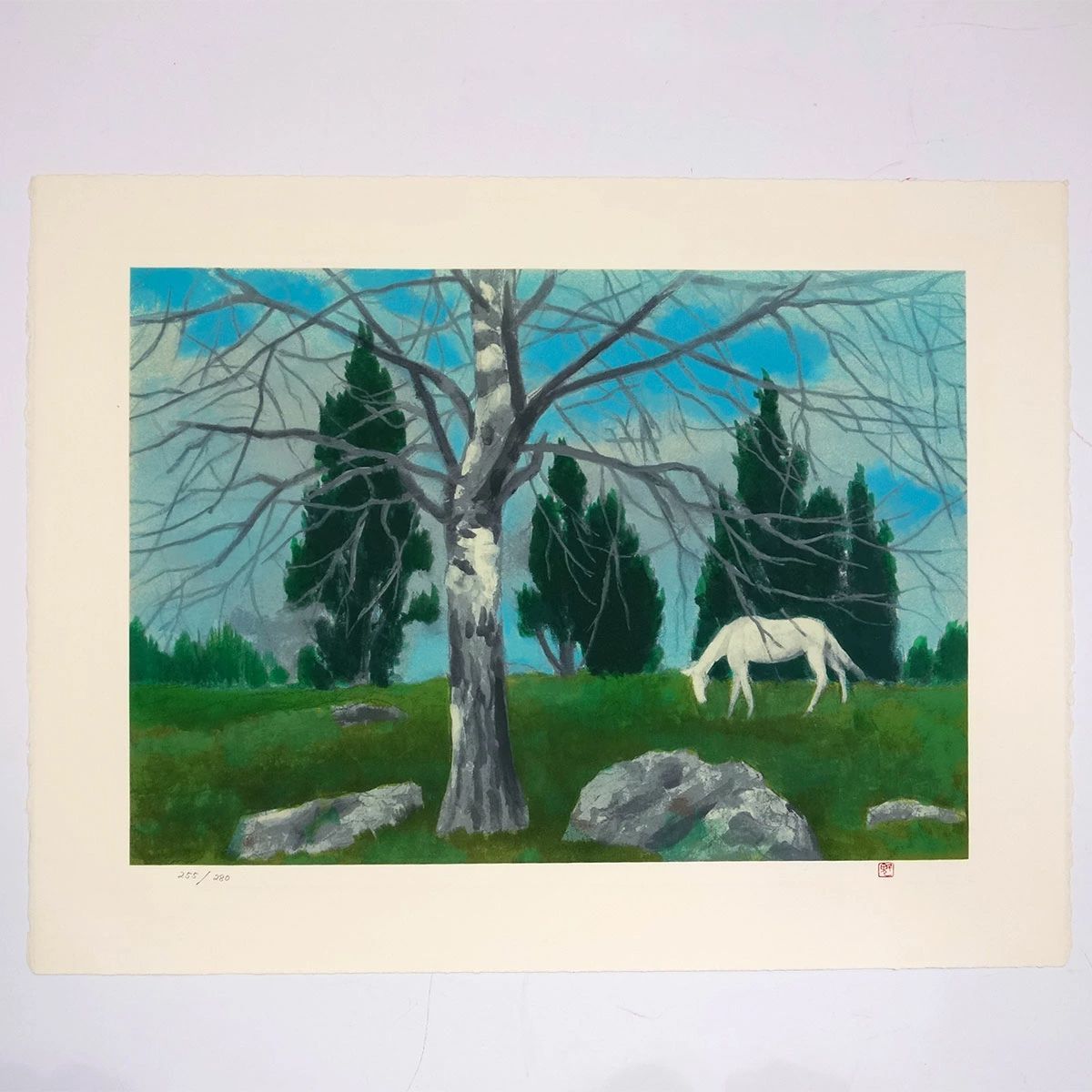 版画 東山魁夷 「早春の丘」 オリジナル リトグラフ 生前の作品 額付き