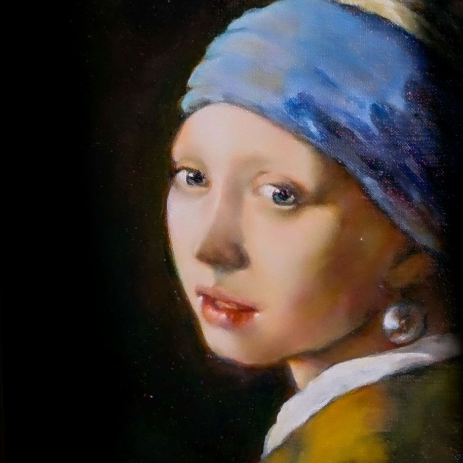 フェルメール【模写】真珠の耳飾りの少女 画家painterTMK真筆 油絵模写