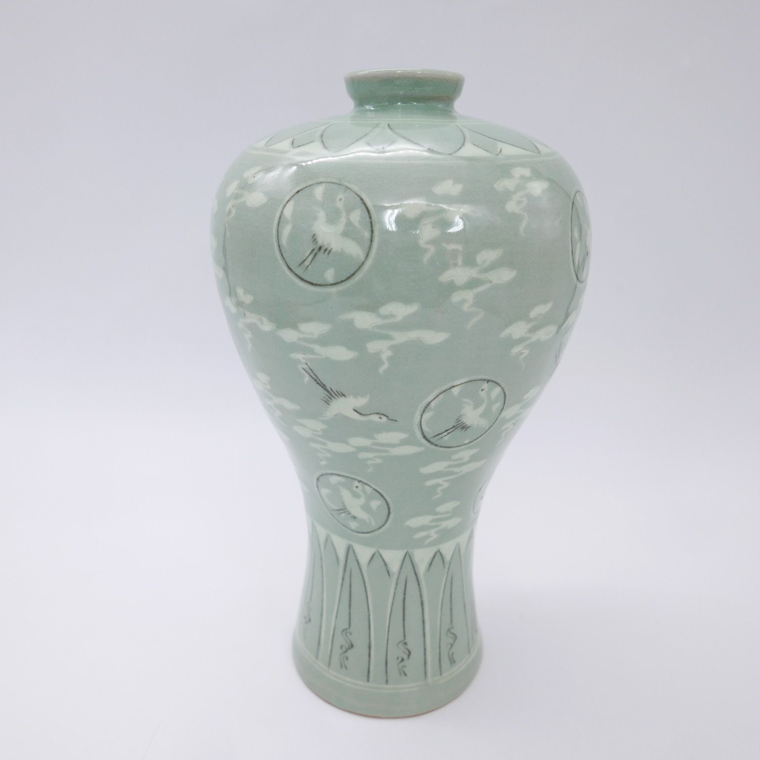 五鶴 高麗青磁 韓国陶芸 雲鶴紋瓶子 花瓶 花器 飾り壺 骨董品 - メルカリ