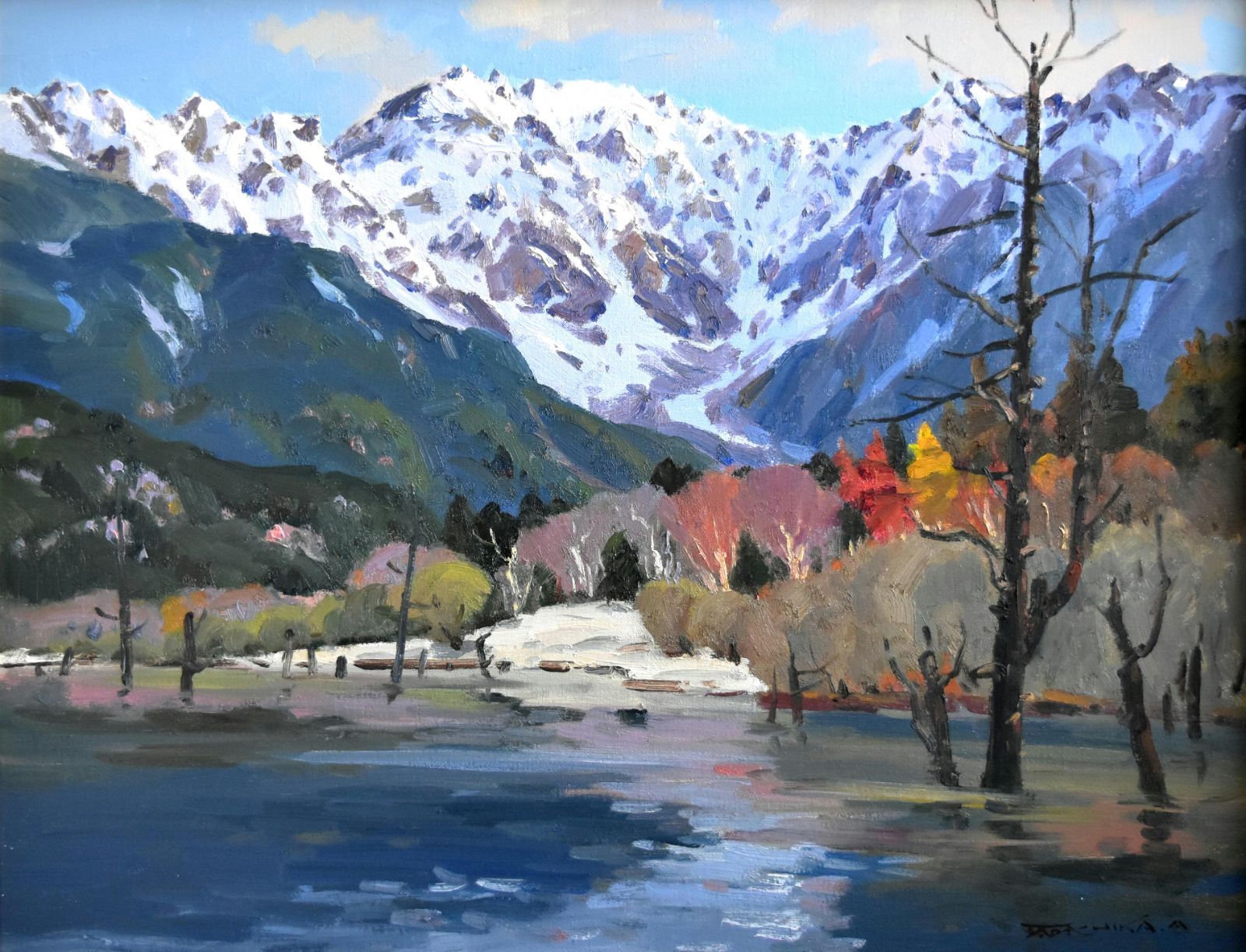赤羽忠親 「上高地秋景」 風景画 油彩 P15号 真作保証 安曇野風景画