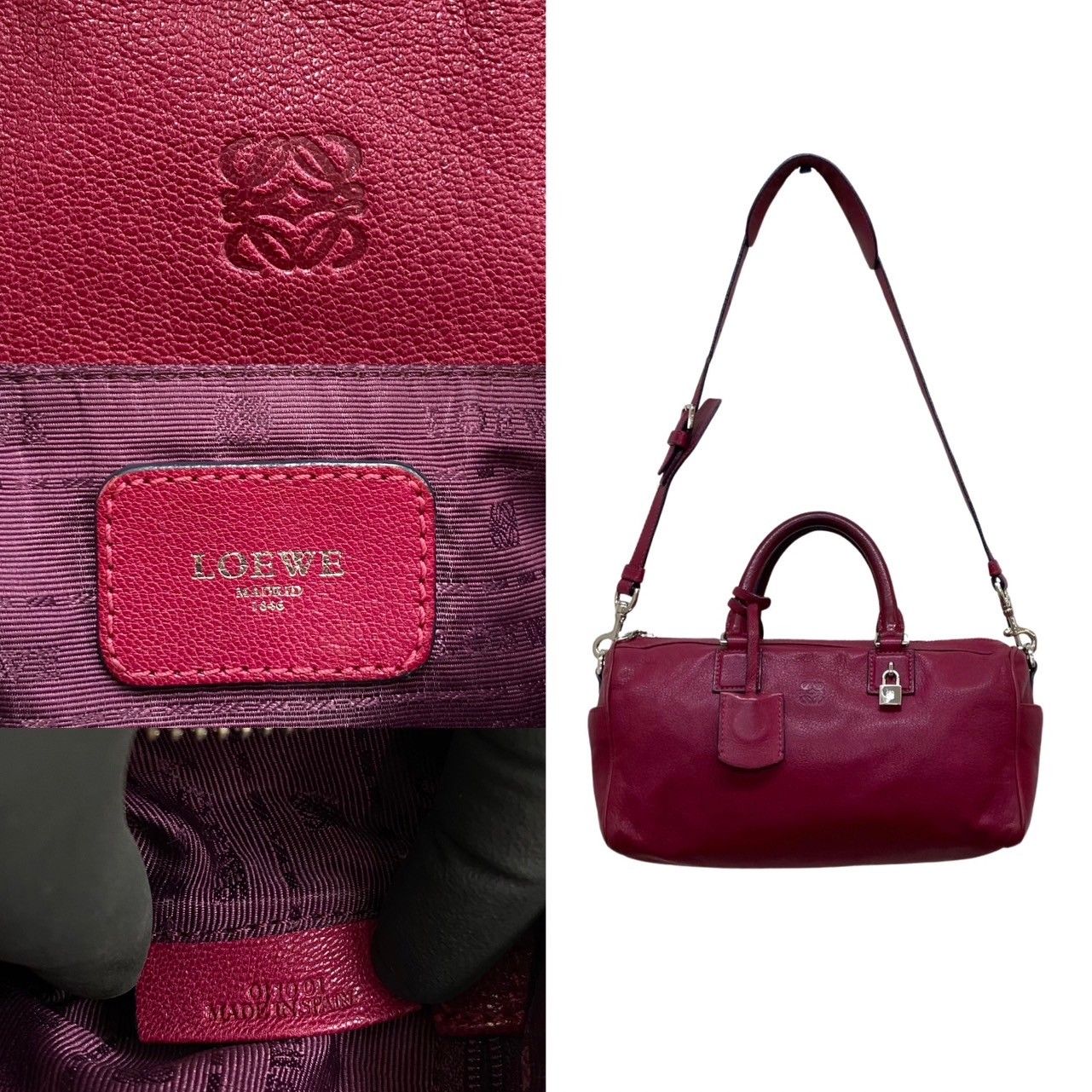 極 美品 LOEWE ロエベ アメ アナグラム ロゴ レザー 本革 2way