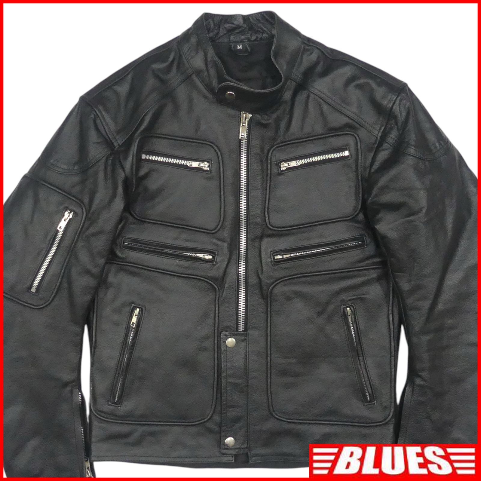 ライダースジャケット 本革 シングル メンズ レザージャケット M 黒