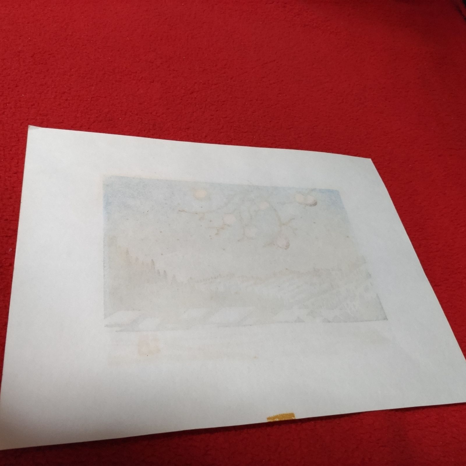 岩田克郎 「雪中残り柿」木版画 共シール 直筆サイン 額装 飛騨髙山 1