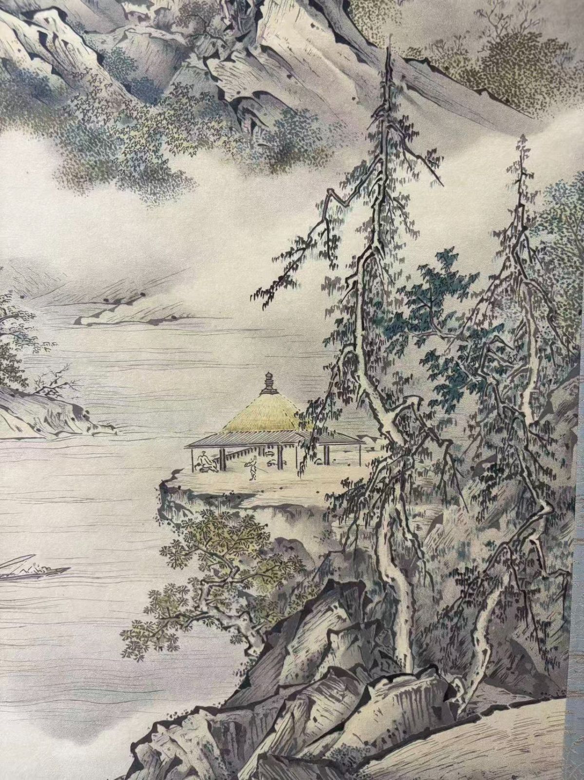 狩野 芳崖筆 月夜山水図 石版画軸装 200部の内第187部 掛軸 箱付き