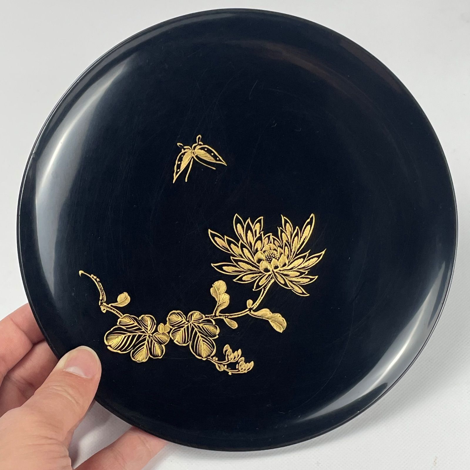 581 黒塗 沈金 輪島塗 骨董 アンティーク 木製本漆塗り 菓子盆 銘々皿