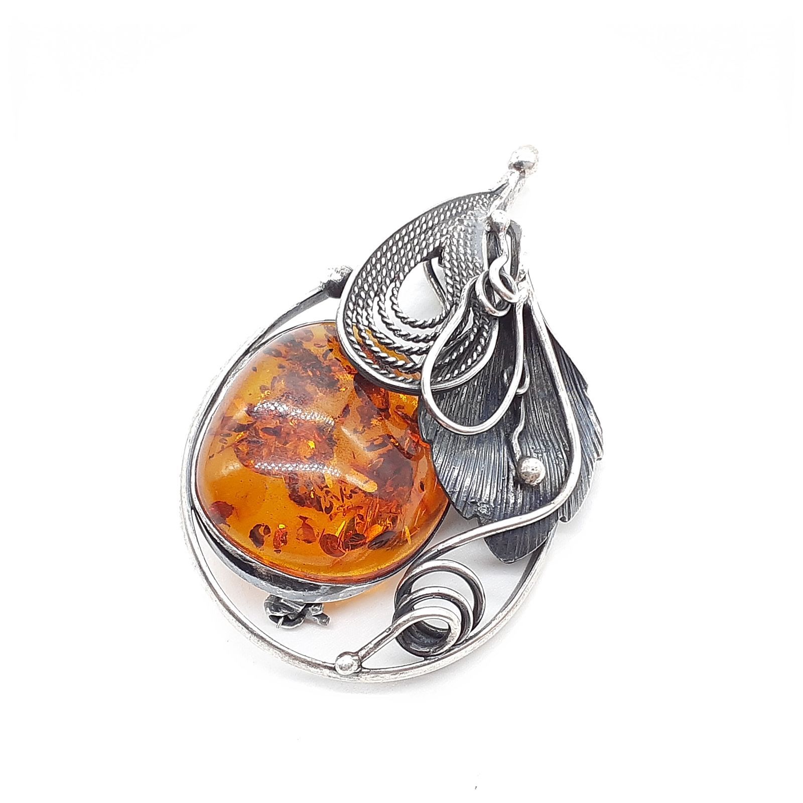 ブローチ SILVER 925 シルバー 琥珀 コハク アンバー ポーランド