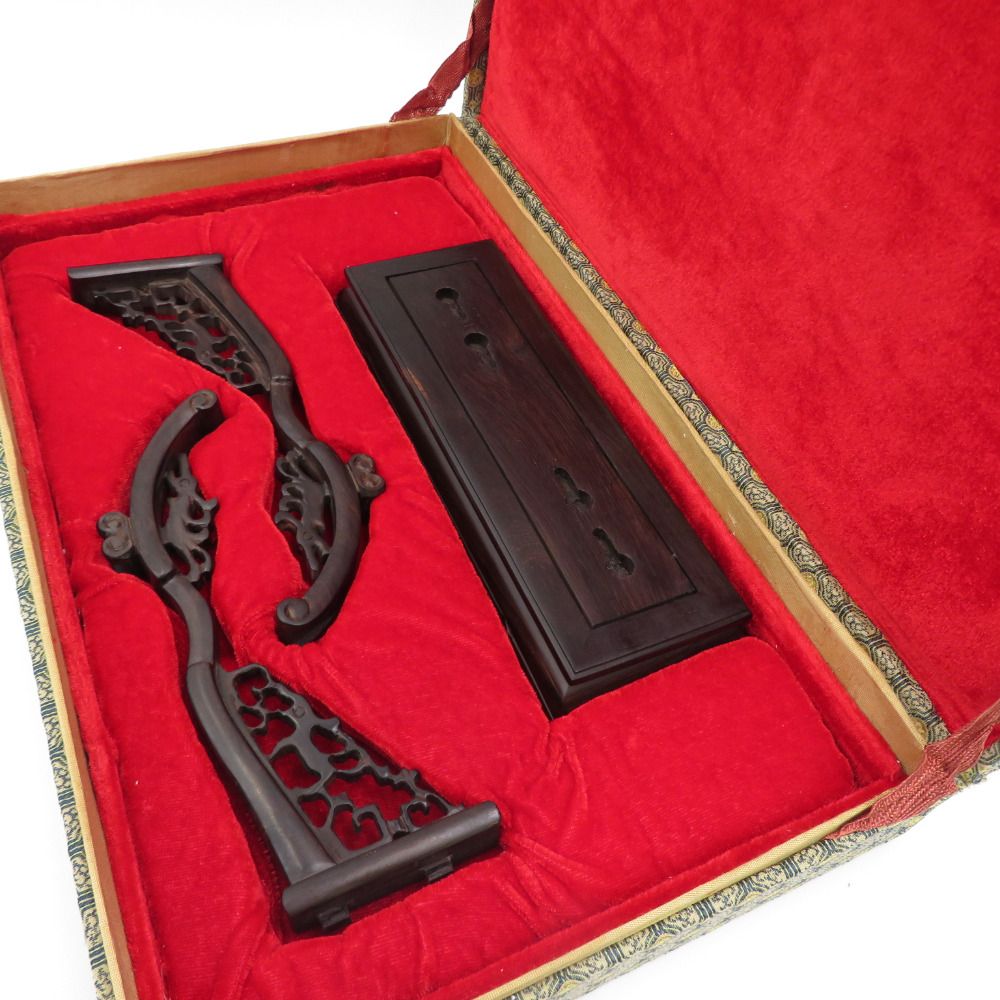 軍配団扇 中国 古玩 時代唐物 木製 人物風景画 箱入り 中国古美術 美品