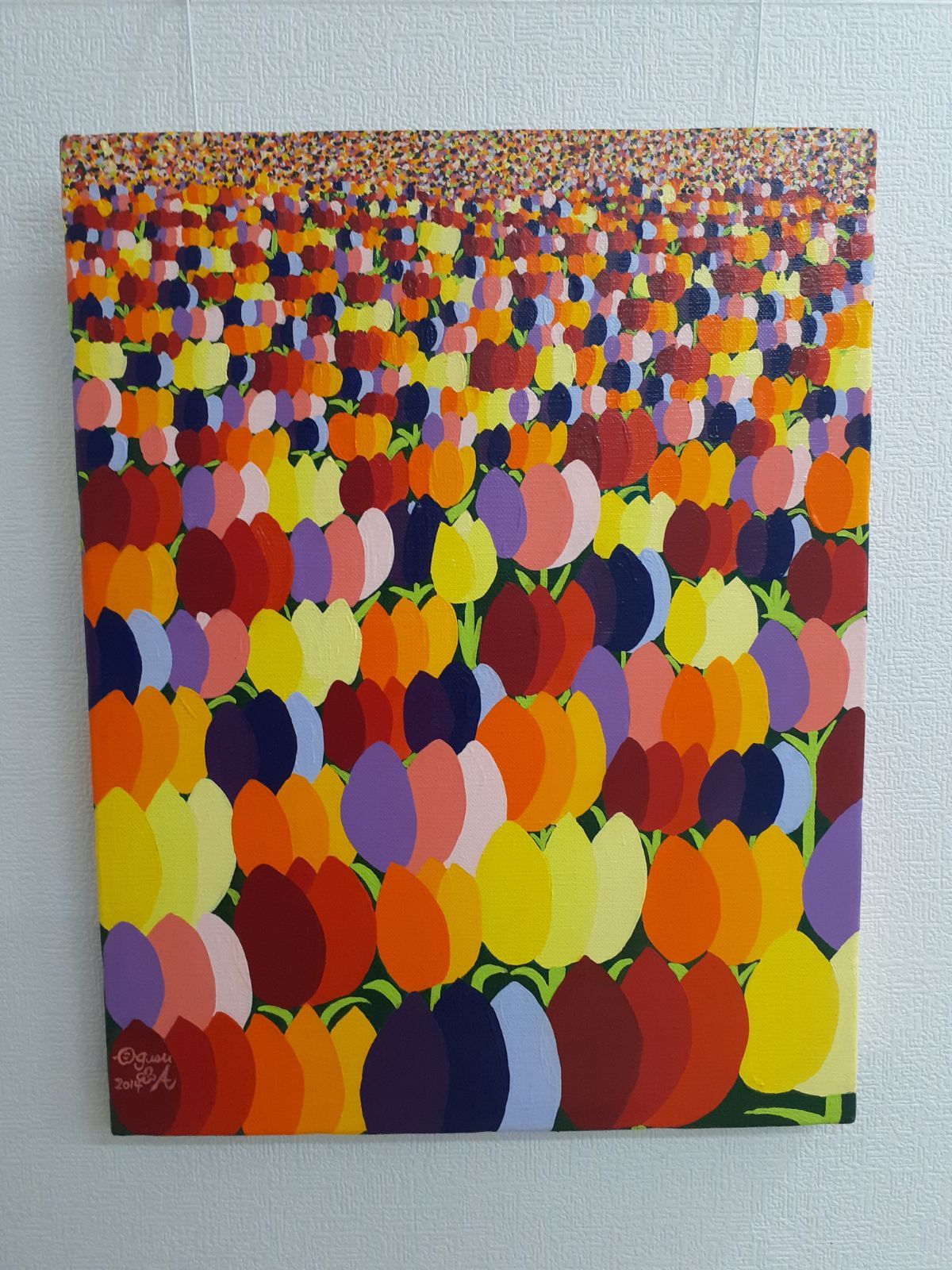 ハート型 青い花だらけのハートの作品 画家 小楠アキコ作品 40×40cm