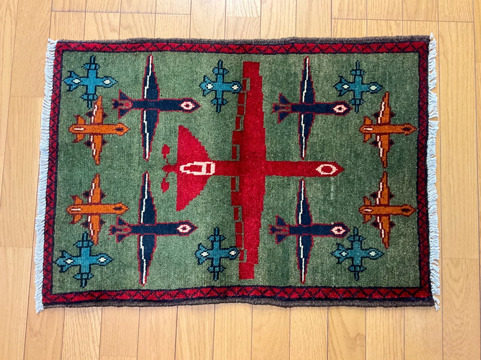 美品 手織り絨毯 トルクメン ウォーラグ アフガニスタン産 エア