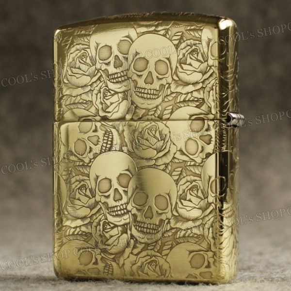 髑髏 薔薇 四面総彫り オイルライター ZORRO ゴールド zippo 同型