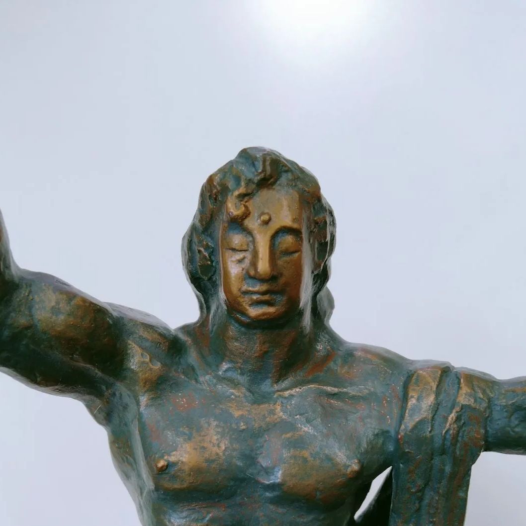 希少 巨匠作家】ブロンズ像 置物 「平和祈念像」銅製 北村西望 塗板付